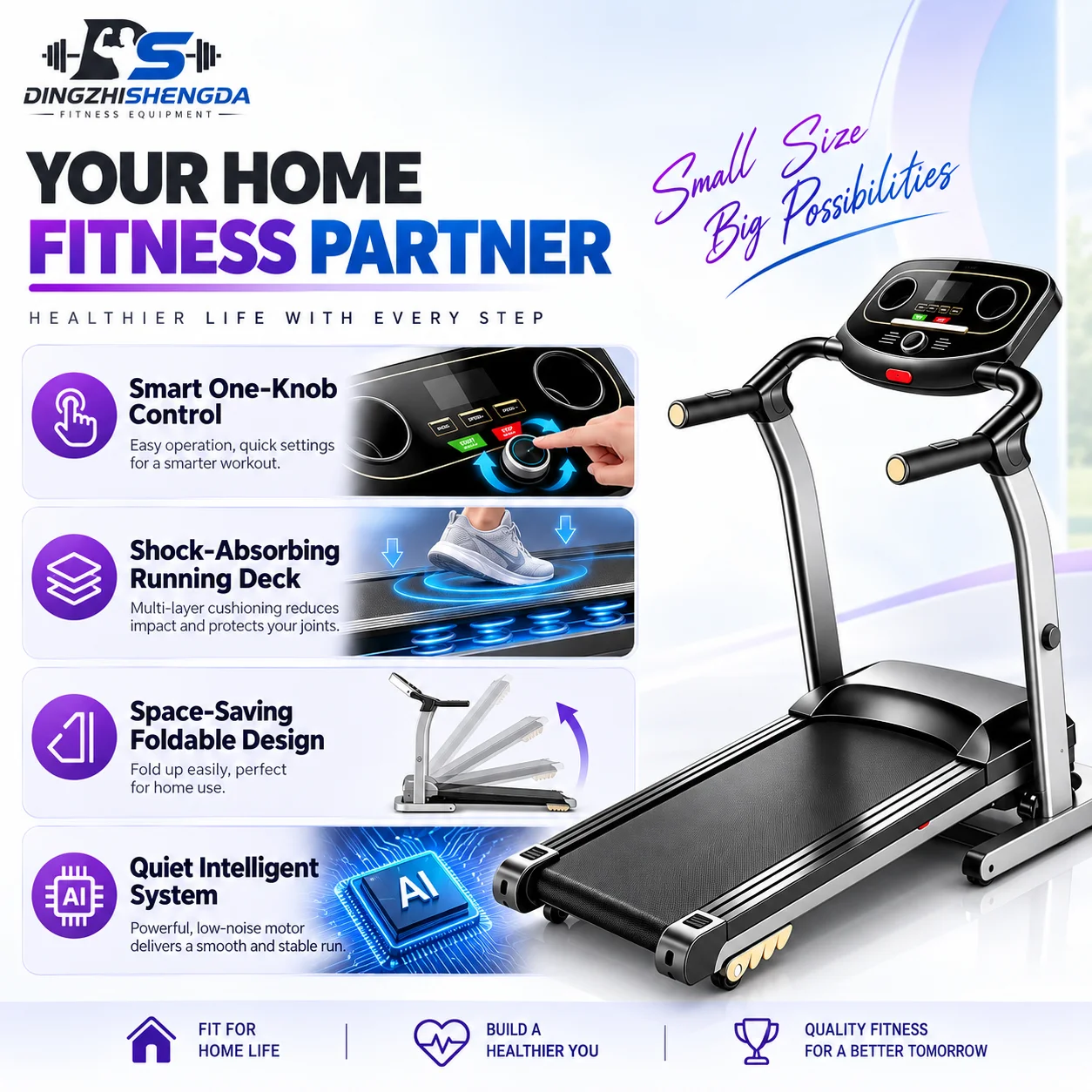 Foldable Electric Treadmill — 1–12 km/h — view 2